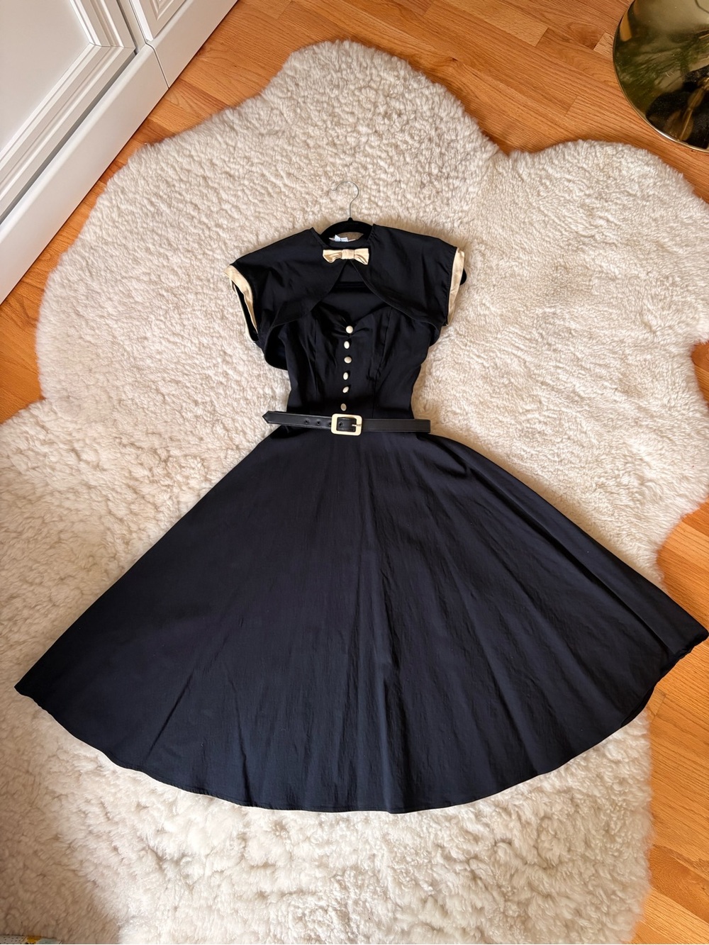 Stop Staring Dark Navy Midi Fit-and-Flare Dress with Cream Trim